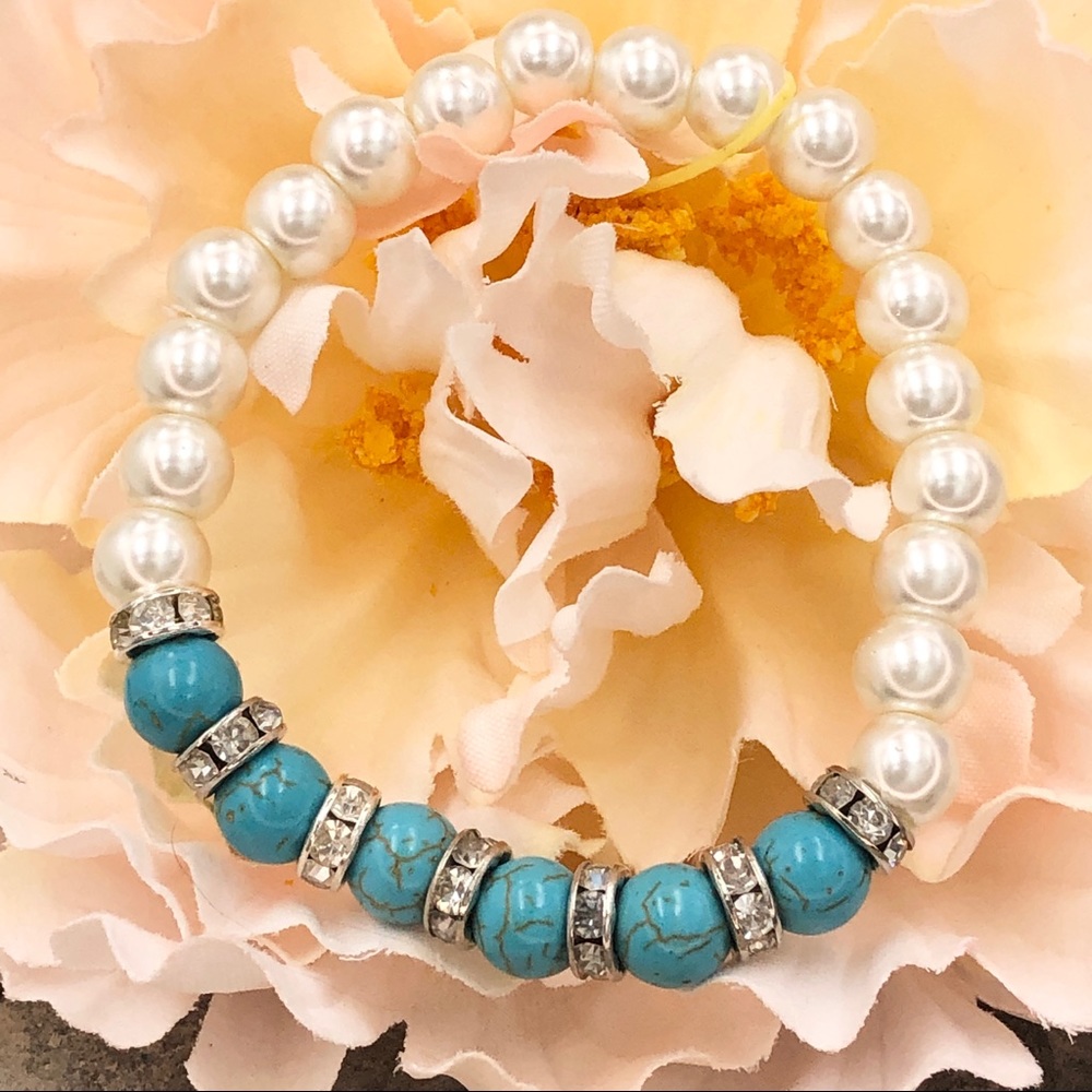 🍀Faux Pearl Turquoise Stretch Bracelet